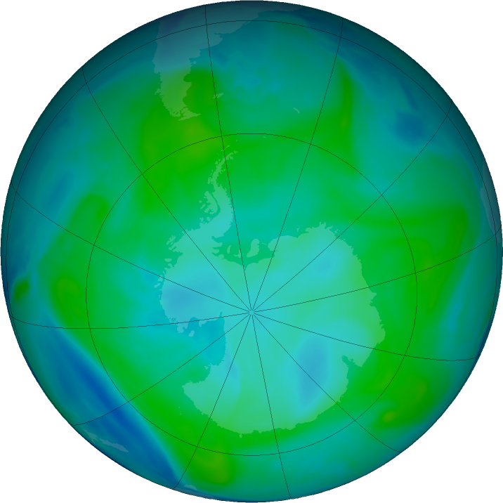 Antarctic ozone map for 30 January 2018
